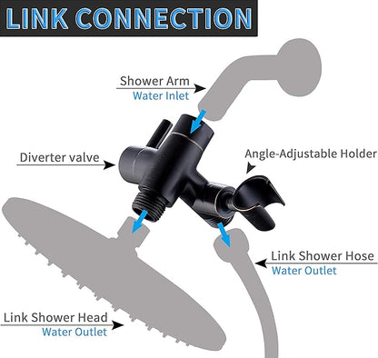 G-Promise Solid Metal Shower Arm Diverter with Holder for Hand Held Showerhead and Fixed Spray Head, G 1/2 3-Way Bathroom Universal Diverter System Replacement Part (Oil Rubbed Bronze)