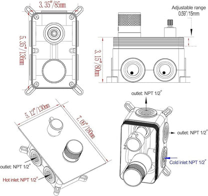 Digital Shower Valve 3 Way Diverter Temperature Display Shower Mixer 3-Function Brass Rough-in and Rectangle Brushed Gold Trim Kit