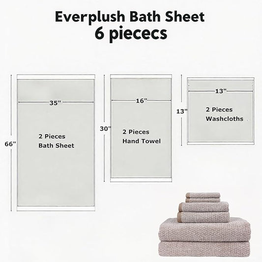 Everplush Diamond Collection 6-Piece Bath Sheet Towel Set, Soft Plush Jacquard Luxury Bath Towels,Highly Absorbent & Fast-Drying Luxury Towels Sets for Bathroom,Shower, or Spa(Brown, Bath Sheet 6PK)