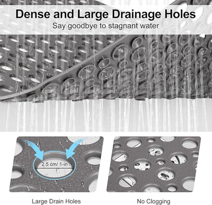 Anti Slip Shower Mat with Suction Cups,31.5x47.2 Inch Quick Drain TPE Non Slip Shower Mats for Inside Shower,Large Bath Mat for Shower Soft on Feet, Easy to Dry&Cut Machine Washable