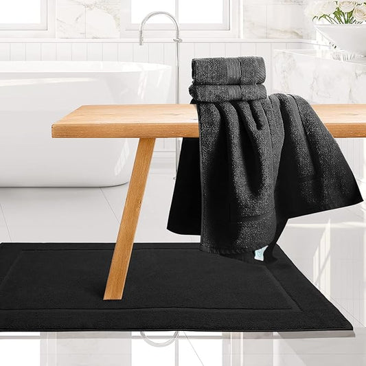 Hearth & Harbor Bath Towels - 100% Ring Spun Cotton Luxury Towels - Ultra Soft & Highly Absorbent, Bathroom Towels. Floor Mat, Black