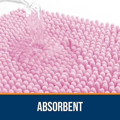 OLANLY Bathroom Rugs 47x24, Extra Soft Absorbent Chenille Bath Rugs, Rubber Backing Quick Dry, Machine Washable Bath Mats for Bathroom Floor, Tub and Shower, Home Decor Accessories, Pink
