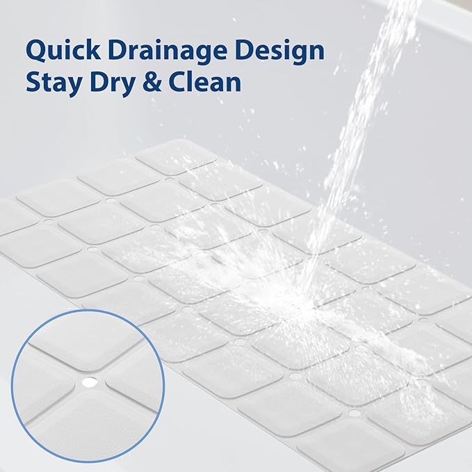 Silicone Bath Mat with Suction Cups – Non-Slip Foldable Bathtub & Shower Mat, Durable & Quick-Dry Safety Tub Mat with Large Drain Holes for Families 28"x 14" White