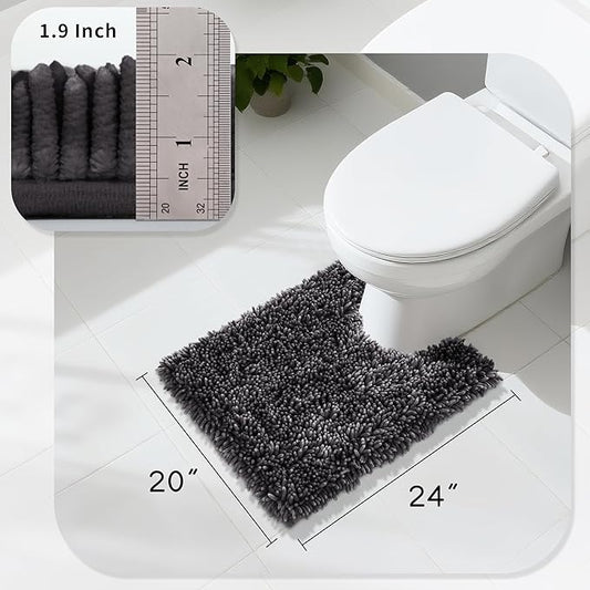 Yimobra Toilet Rugs U Shaped Washable, Soft Comfortable Toilet Mat for Bathroom Floor, Non-Slip Contour Bathroom Rugs for Toilet, Fluffy, Thick, Dry Quickly Absorbent Water, 24 x 20, Dark Grey