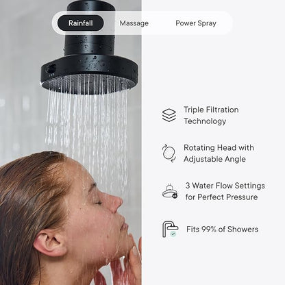Qure Shower Filter Head for Hard Water, healthier Hair, Skin & Nails, Reduces 99% Chlorine, High Pressure Showerhead, Improve your Beauty and Skincare Routine, Dermatologist-approved - Silver