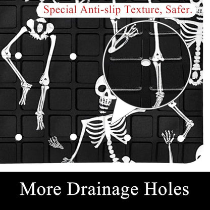 Bath Tub and Shower Mats, Non Slip Bathmat with Drain Holes and Suction Cups for Bathroom Floor, 15.1 x 26.8 Inch (Halloween Dancing Skeletons Cartoon Style)