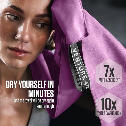 VENTURE 4TH Quick Dry Towel. Microfiber Travel Towel Ideal for Camping, Hiking, Backpacking, Gym. Lightweight & Fast Drying Travel Towels for Body. Compact & Easy to Pack - Purple Medium