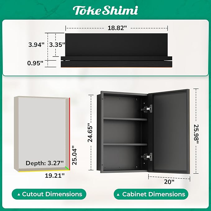 TokeShimi 20 x 26 Bathroom Medicine Cabinet with Mirror Beveled, Aluminum Framed Recessed Medicine Cabinet with Mirror Oil Rubbed Bronze Mirrored with Storage Adjustable