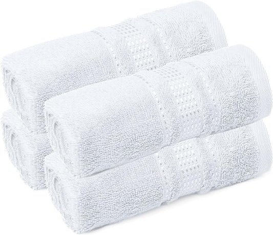 Melissa Linen, Fingertip Towels 4 Pack, 100% Turkish Cotton, Small Hand Towels for Body and Face, 12 x 18 in, Soft and Absorbent, Quick Dry, (White Fingertip Hand Towels)