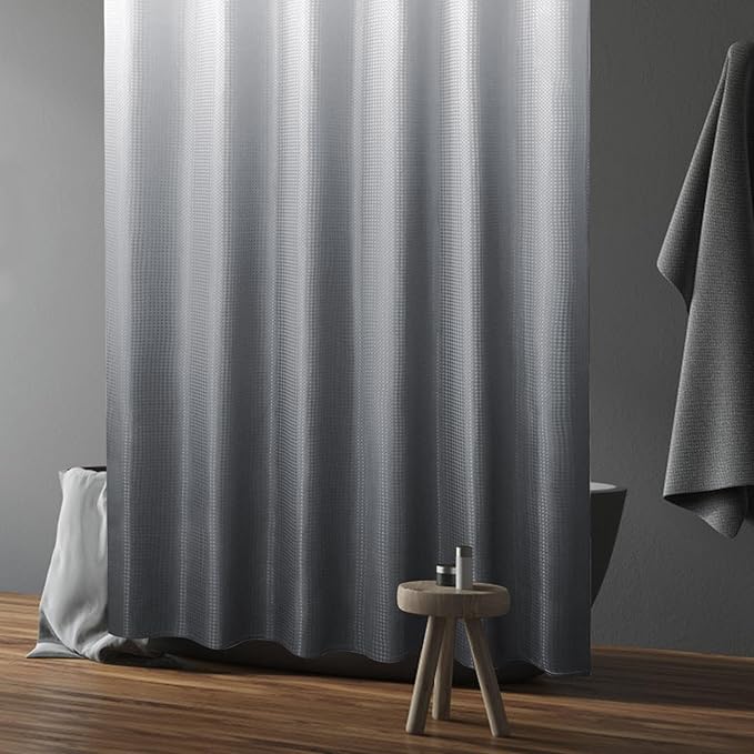 Gibelle Long Shower Curtain 72 x 78, Tall Grey Ombre Shower Curtain for Bathroom, Waffle Weave Fabric Shower Curtain Set with Hooks, Water Repellent, Machine Washable