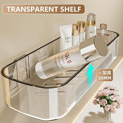 Acrylic Shower Shelves 4Pack, 14" Clear Plastic Wall Shelf Organizer for Bathroom and Kitchen, No Drilling Wall Adhesive Shelf, Bathroom Shelves Organizer for Wall Storage, Large Capacity