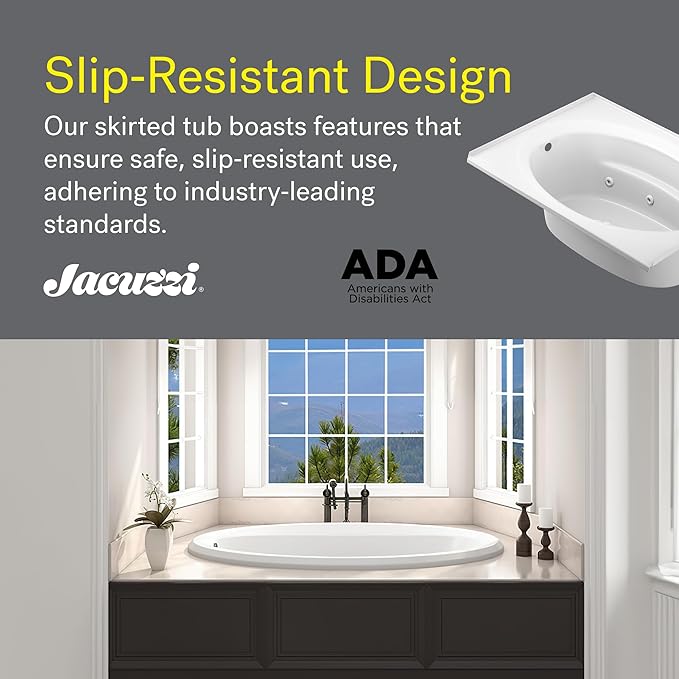 Jacuzzi SIGNATURE Acrylic Drop-In Bathtub, Heated Jet Massage Tub, Slip Resistant, Right Drain Placement, 72" (L) x 42" (W), Oval, White