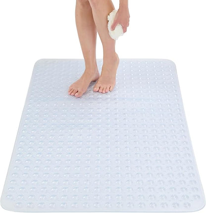 ENKOSI Extra Large Shower Mat Non Slip - 47 x 32 inch - XL Bathroom Shower Mat - Large Shower Matts for Shower Stall Floors - Secure Suction Cups and Drain Holes (47x32 Clear)