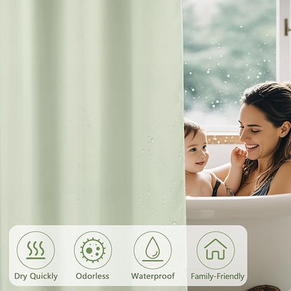 Waterproof Fabric Shower Curtain Liner with 3 Extra-Large Magnets, 72 x 72 inch Washable Cloth Shower Liner Hotel Quality, Pastel Green Lightweight Shower Curtain for Bathroom