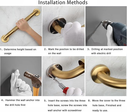 Shower Grab Bar, 2 Pack 16 Inch Gold Bathroom Grab Bar, 1.25" Diameter 304 Stainless Steel Anti-Slip Grab Bars for Bathtubs and Showers, Handicap Shower Grab Bar for Seniors Elderly