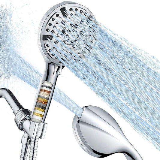 High Pressure10-mode Handheld Shower Head - Anti Clogging Nozzles, Removable Shower Head for Cleaning Tubs and Pets, Includes 5ft Stainless Steel Hose, ShowerHead with Wall Mounting Bracket