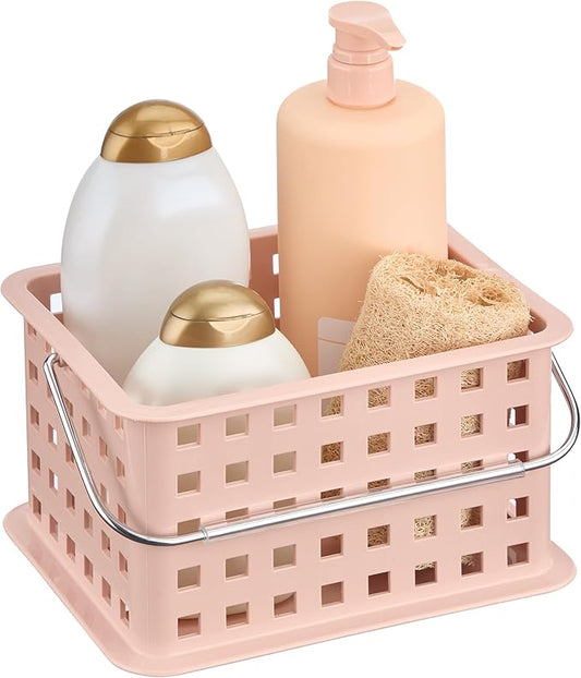 iDesign Small Shower Caddy with Handle, Portable Shower Organizer for Dorm or Bathroom, Pink