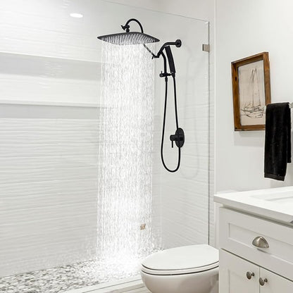 G-Promise All Metal 14 Inch Shower Head with Massage Mode Handheld, Rain Shower Head with Handheld Spray Combo, 3-Way Diverter with Pause Setting, 13 Inch Adjustable Extension Arm (Matte Black)