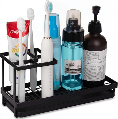Matani Black Toothbrush Holder for Bathroom Sink, Countertop Organizer with High Toothpaste Holder, Rustproof 304 Stainless Steel, Bathroom Countertop Storage & Essentials (Black Model 2)