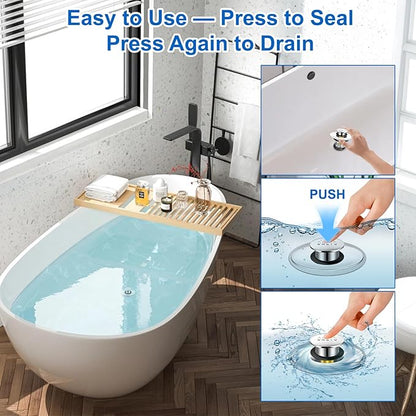 Bathtub Drain Stopper, Pop-Up Tub Stopper with Drain Hair Catcher, Bathtub Plug and Cover with Strainer for 1.5 to 1.8in Tub Drain Hole, Easy to Use