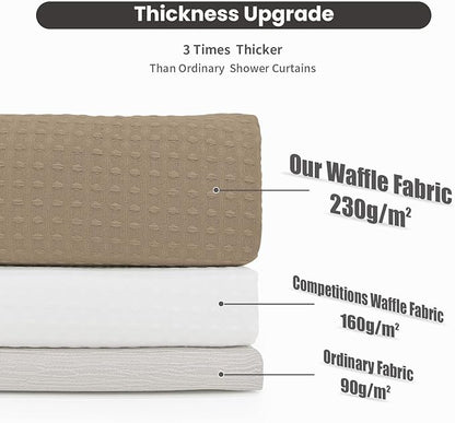 Inhousolu No Hook Waffle Weave Shower Curtain with Removable Snap in Fabric Liner Set for Bathroom, 230 GSM Heavy Duty Weighted Hem, Water Repellent Washable Bath Curtains, 72 x 78 Inch, Beige