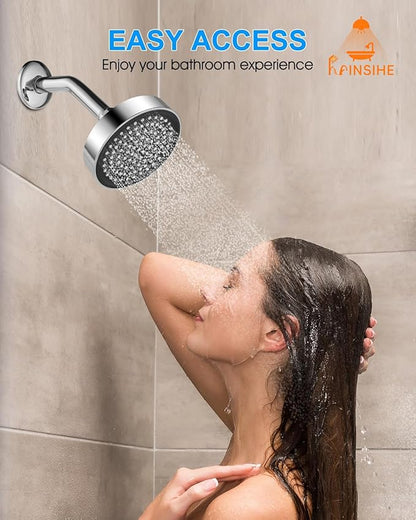 Fixed Shower Head Replacment, 1.8 GPM Fixed Showerhead Screw on Universal Shower Head for Bathroom with Flow Restrictor Fit G1/2" Easy Clean, 4" Round Chorme