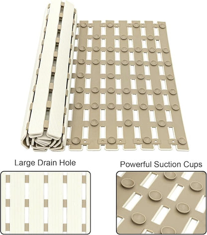MBOSS Bath Tub Shower Mat Non Slip Bathtub Mats for Bathroom Shower Floor Mat Bath Mats for Shower Tub Anti Slip Shower Mat with Drain Hole and Large Suction Cups (Ivory White, 37.5 X 15.7 Inch)