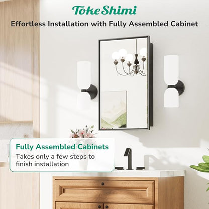TokeShimi 48x30 Medicine Cabinet Mirror Bathroom Vanity Black Metal Framed Recessed or Surface Mounted Medicine Cabinet with Beveled Mirror with Storage Aluminum for Modern Farmhouse