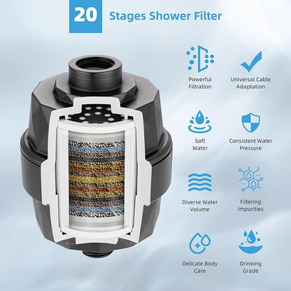 Hibbent All Metal Rain Filtered Shower Head, 10'' High Pressure Rainfall Showerhead with 16" Shower Extension Arm, 20 Stage Shower Filter, Solid Brass Adjustable Shower Arm Extender, Oil-Rubbed Bronze
