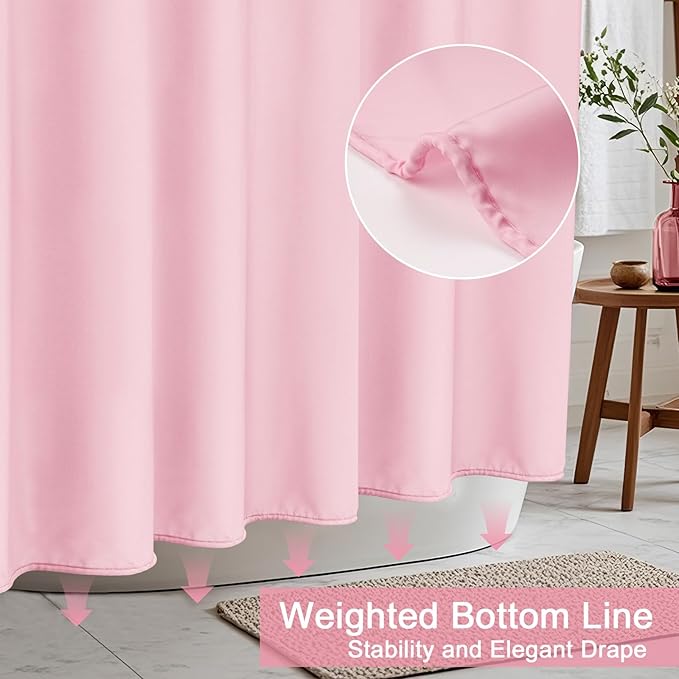 AooHome 36x72 inch Stall Shower Curtain Liner, Polyester Classic Solid Color Shower Curtain with Hooks, Weighted Hem, Waterproof, Pink