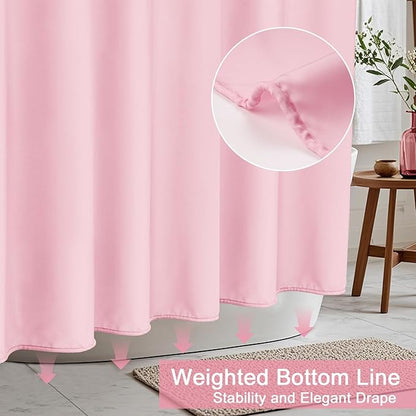 AooHome Extra Long Shower Liner, Polyester Solid Color Shower Curtain with Hooks, Weighted Hem, Water Repellent, 72x84 inch, Pink