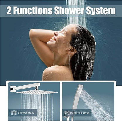 Aolemi Shower Faucet Set Rain Shower System with Handheld Spray Bathroom Shower Combo Rough-in Valve and Shower Trim Kit Included Polish Chrome 12 Inch Wall Mount Shower Head