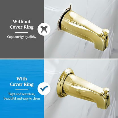 Enhon Metal Tub Spout Cover Ring, Bathroom Faucet Remodeling Wall Plate with Foam Gasket, 1-1/2 Inch ID and 3-5/8 Inch OD (Polished Brass)