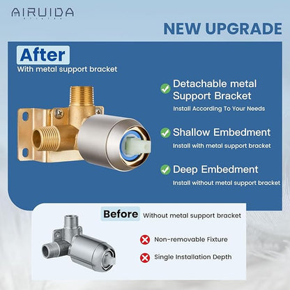 Airuida Shower Faucet Set Bathroom Rain Shower System SUS304 Stainless Steel Single Handle With Male Threads Rough-in Valve Shower Trim Kit 8 Inch Wall Mount Shower Head Brushed Nickel