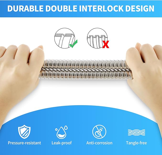 Shower Hose 118 Inch Extra Long Stainless Steel Shower Hose - Flexible & Wear-Resistant with Chrome-Plated Nut & Insert
