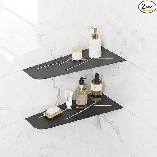 FerdY 2-Pack 12" Matte Black Recessed Corner Shower Shelf, for Tiled Bathroom Walls, 304 Stainless Steel Floating Shelf, Shower Caddy Storage Shelves, No Drilling Required, Trapezoidal