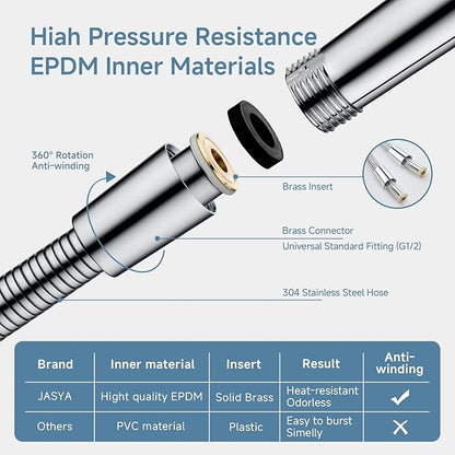 Shower Hose Extra Long 304 Stainless Steel Handheld Showerhead Hoses,Anti Winding Interface,With Brass Insert And Nut-durable ＆ Flexible Rv Shower Hose Replacement (Chrome, 39 Inches)