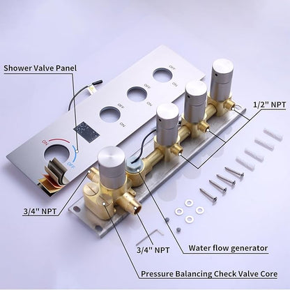 Digital Tempreature Display Full Body Shower System Wall Mounted 8 Inch Rain Shower System with 6 PCS Body Jets, Handheld Spray, Brushed Nickel Shower Fixtures
