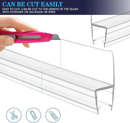 Bathroom Shower Door Seal Strip, 2PCS 78 Inch Shower Door Side Seal Strips, PVC Transparent Shower Door Seal Strip for 3/8"(10MM) Frameless Shower Door