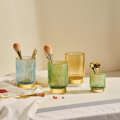 Makeup Brush Holder Organizer,Toothbrush Holders,Desk Pen Pencil Holder,Multifunctional Vintage Glass Brush Cup（S+L/White/A3-4-US）