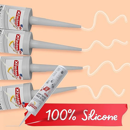 XFasten Clear Silicone Caulk Neutral Cure 10.1 oz (10-Pack) 100% Waterproof Silicone Sealant, Crack and Shrink Resistant, Low Odor, Strong Adhesion Caulking for Kitchen Bath Window Shower Outdoor Use