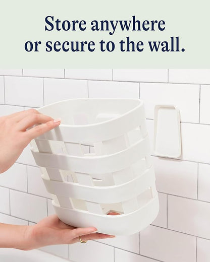 Lalo Bath Time Storage Bin - Keep Items Organized & Dry with Non-Toxic Plastic, Easy Cleanup, Removable Drying Bin, Woven Baby Organizer, Secure Wall Attachment, 9 x 5.5 x 8.5 in - Coconut