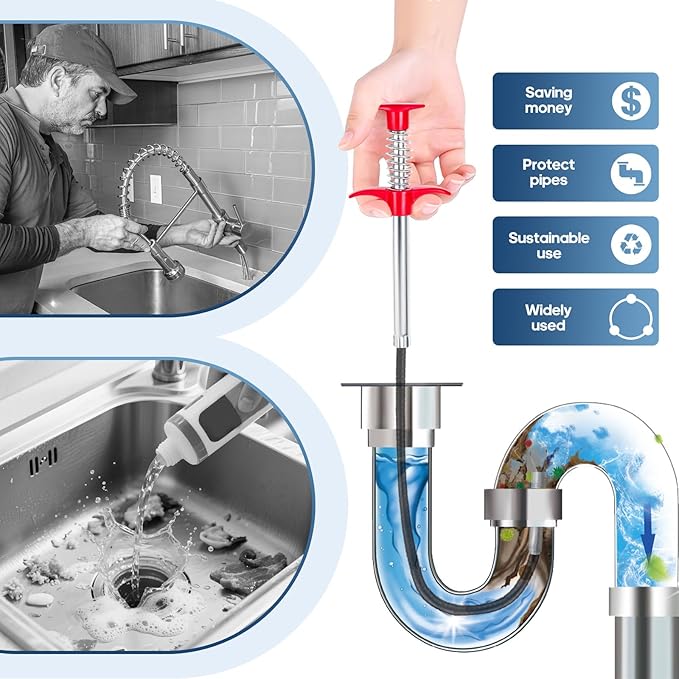 34'' Flexible Grabber Claw (4 Claws), Drain Snake with Tweezers, Bendable Hose Grabber Reacher Tool, Retractable Drain Clog Remover Tool, Pickup Tool for Bath Tub, Toilet, Kitchen Sink & Sewer