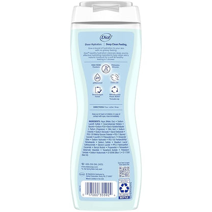 Dial Body Wash, Healthy Hydration, Hyaluronic Acid + Vitamin E, 16 fl oz (Pack of 4), Gentle, Leaves Skin Feeling Soft In 1 Shower, Dermatologist-Tested, No Parabens & Silicones