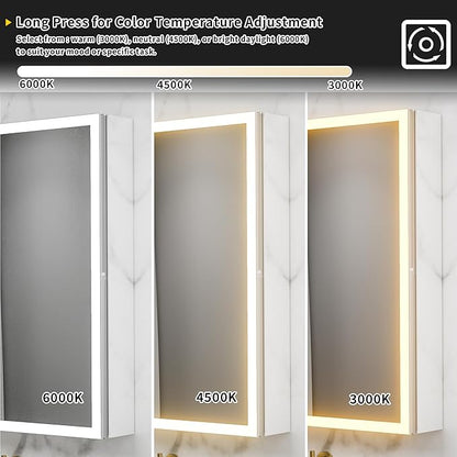 GroGro LED Lighted Bathroom Medicine Cabinet with Mirror,40" W x 30" H Medicine Cabinet with Lights,Surface or Recessed Mounting,Defog,Dimming,3-Color Temperature Adjustment