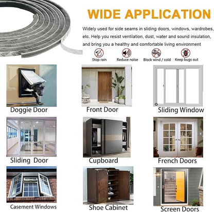 Brush Weather Stripping for Sliding Windows/Doors Frame Side,Window Sealer for Winter Pile Self Adhesive Seal Strip Sealer Draft Stoppers (33ft 0.35''Wide x 0.6''Thick, Gray)