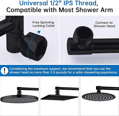 G-Promise 16 Inch Shower Head Extension Arm, Solid Brass Height & Angle Adjustable Extender, Rise or Lower Rainfall and Fixed Shower Head (Matte Black)