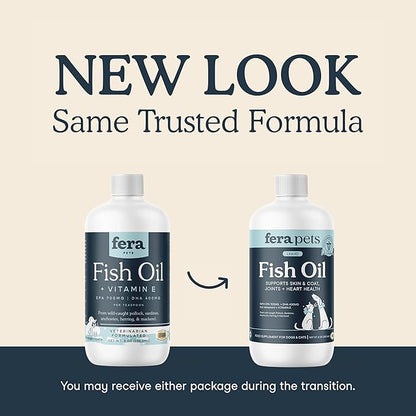 Fera Pets Fish Oil - Omega 3 for Dogs & Cats to Support Joints, Heart, Skin and Coat Health - Non GMO with Vitamin E - 8 oz
