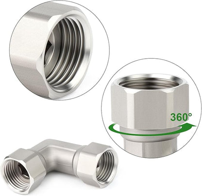 TAISHER 2PCS 304 Stainless Steel 90 Degree Elbow 2 Ends Flexible Movable Connector, 1/2" Female for Sprayer, Angled Valve, Shower Arm