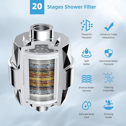 Hibbent All Metal Rain Filtered Shower Head, 10'' High Pressure Rainfall Showerhead with 16" Shower Head Extension Arm, 20 Stage Shower Filter, Solid Brass Adjustable Shower Arm Extender, Chrome